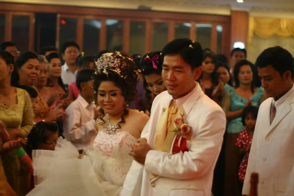 A bride and groom at a Cambodian wedding, 2008.